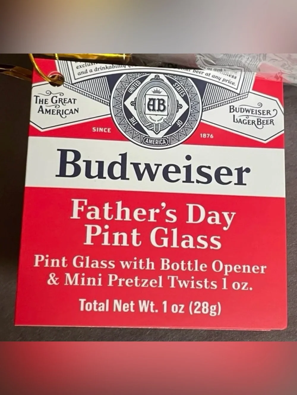 Budweiser Father’s Day Pint Glass 3 pc gift set with Bud Bottle Opener